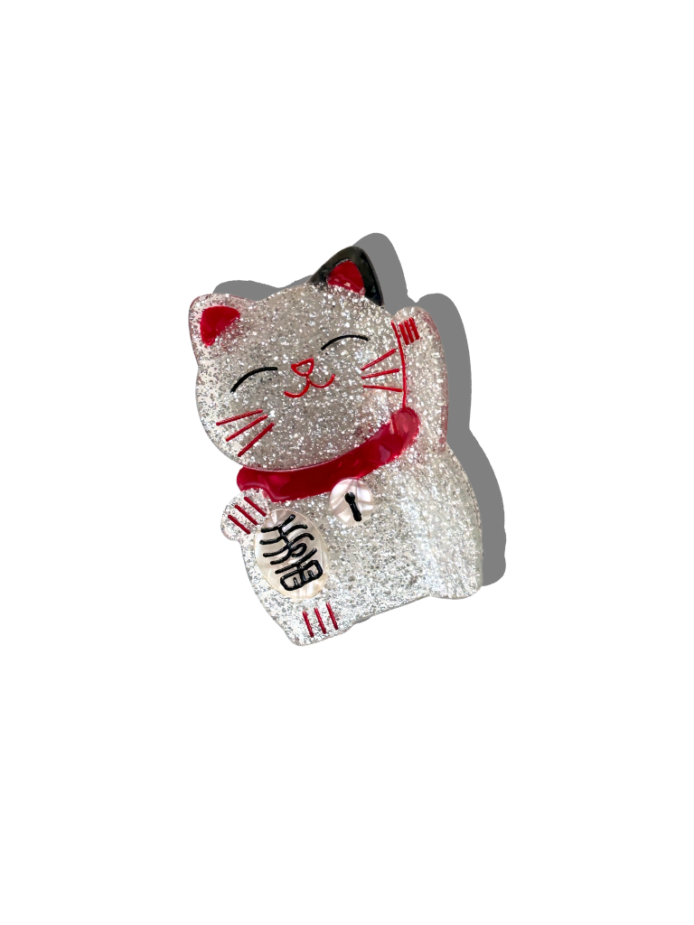Hand-painted Maneki Neko Lucky Cat Claw Hair Clip | Eco-Friendly: White
