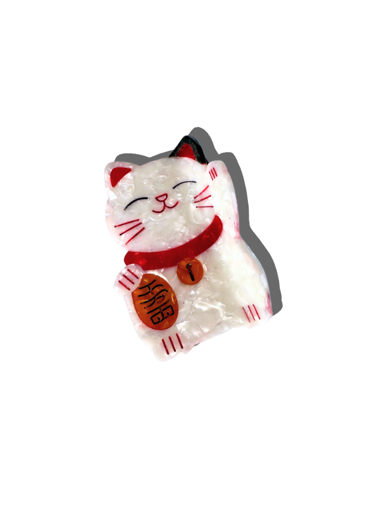 Hand-painted Maneki Neko Lucky Cat Claw Hair Clip | Eco-Friendly: White