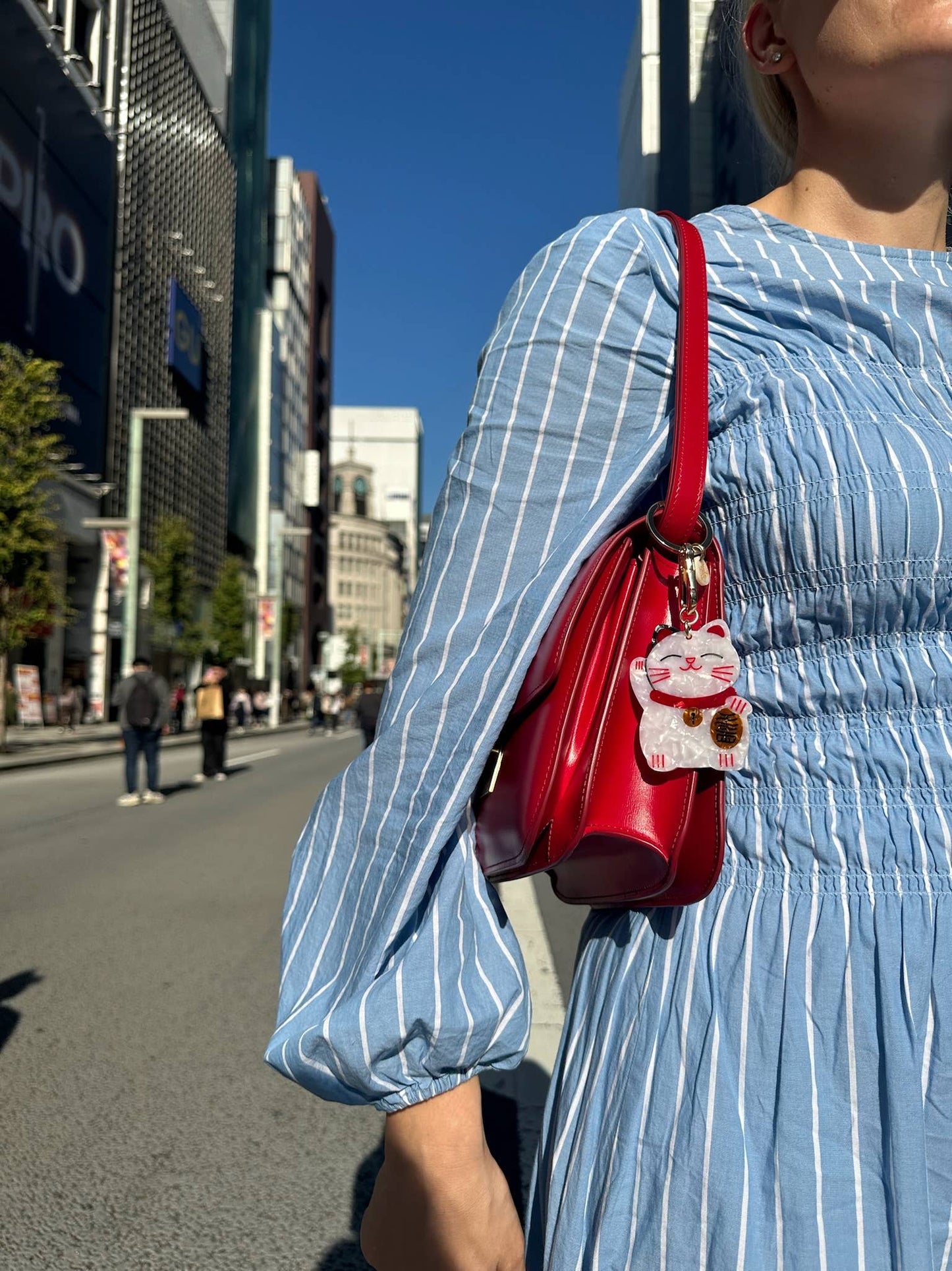 Hand-painted Maneki Neko Lucky Cat Bag Charm & Keychain | Eco-Friendly