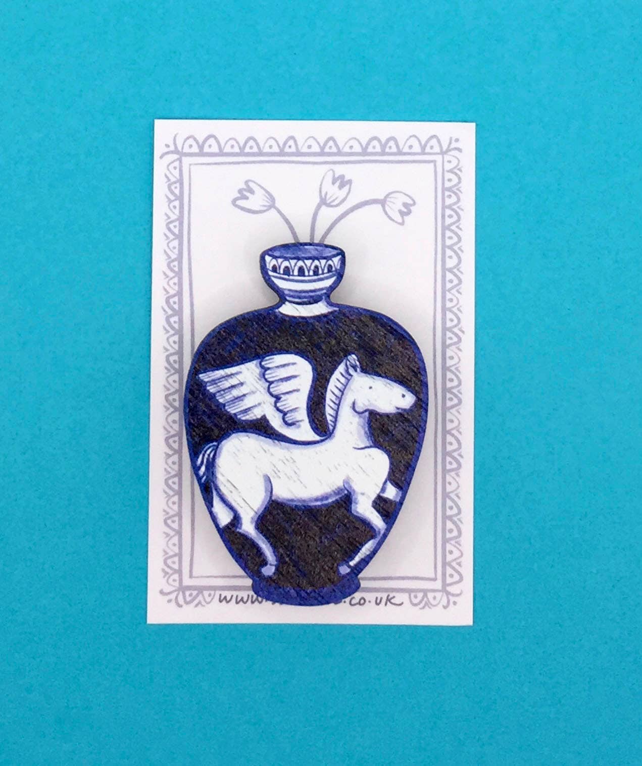 Pegasus Vase Pin Wooden Brooch