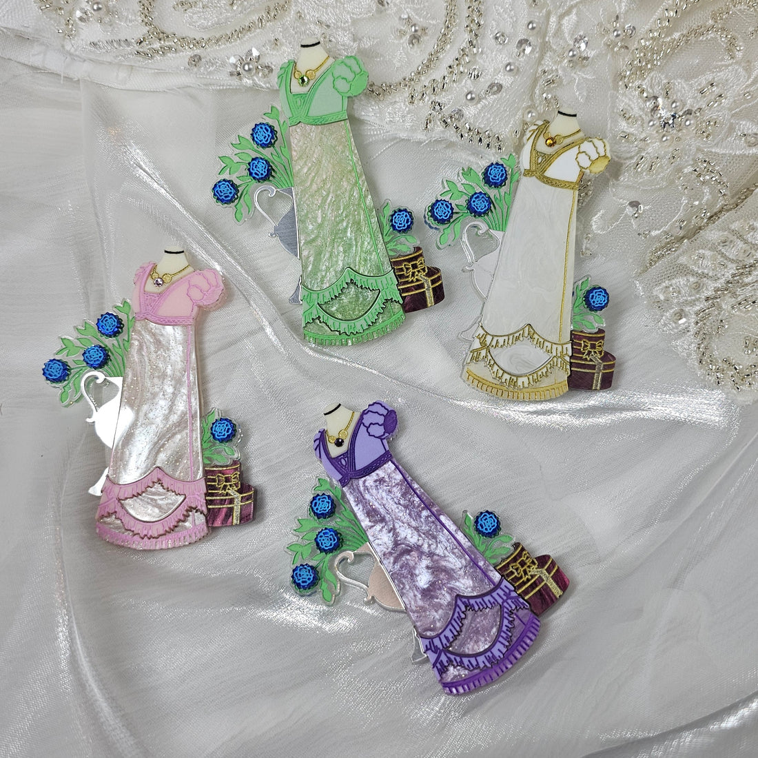 Regency Dress Brooch - 4 colours