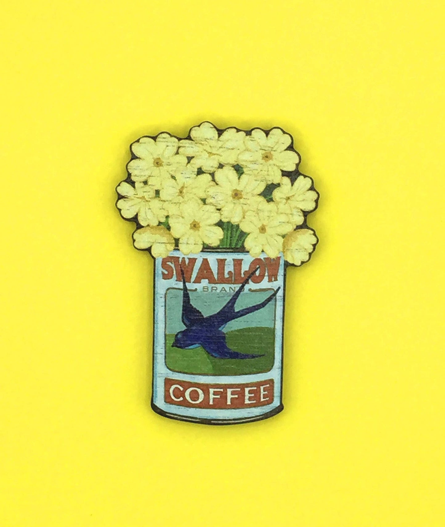 Vintage Flower Wooden Pin Badge-Primroses