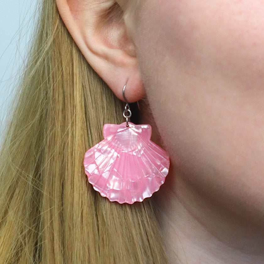 Sea Shell Drop Earrings - Pink