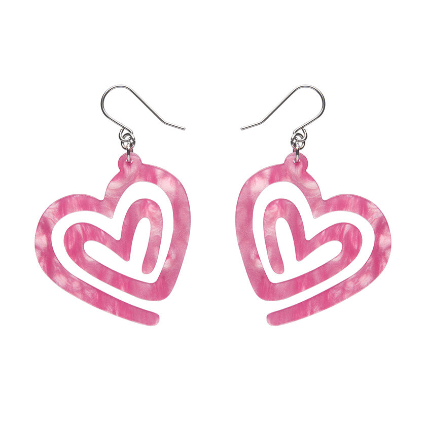 Heart Maze Ripple Drop Earrings- Pink