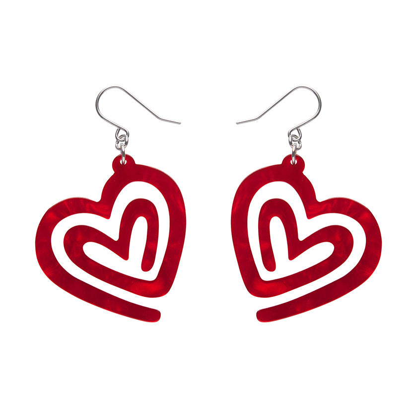 Heart Maze Ripple Drop Earrings- Red
