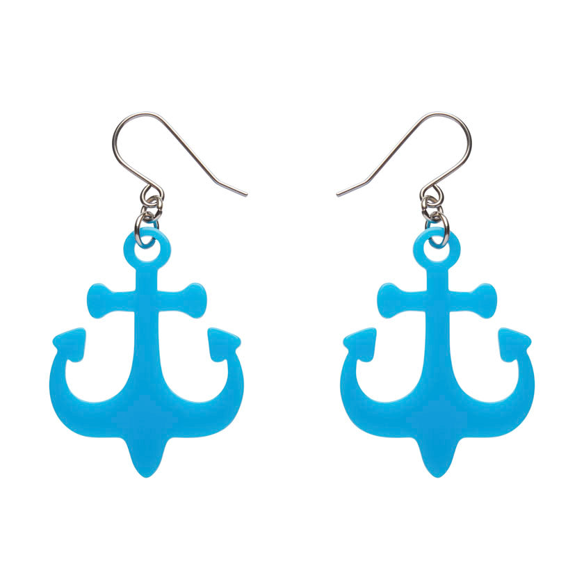 Ship Anchor Drop Earrings - Blue