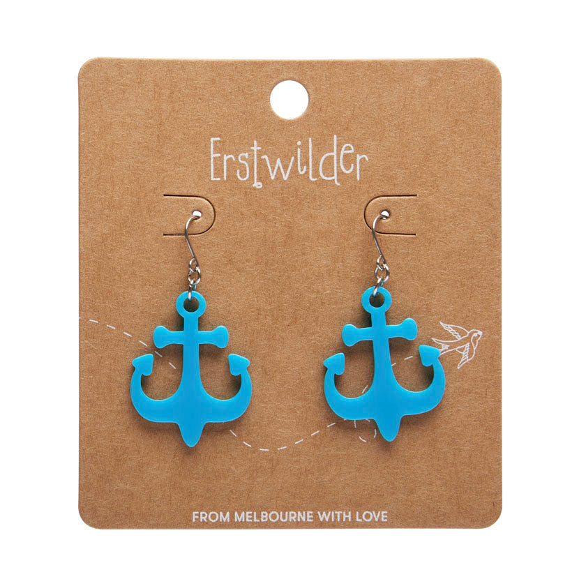 Ship Anchor Drop Earrings - Blue