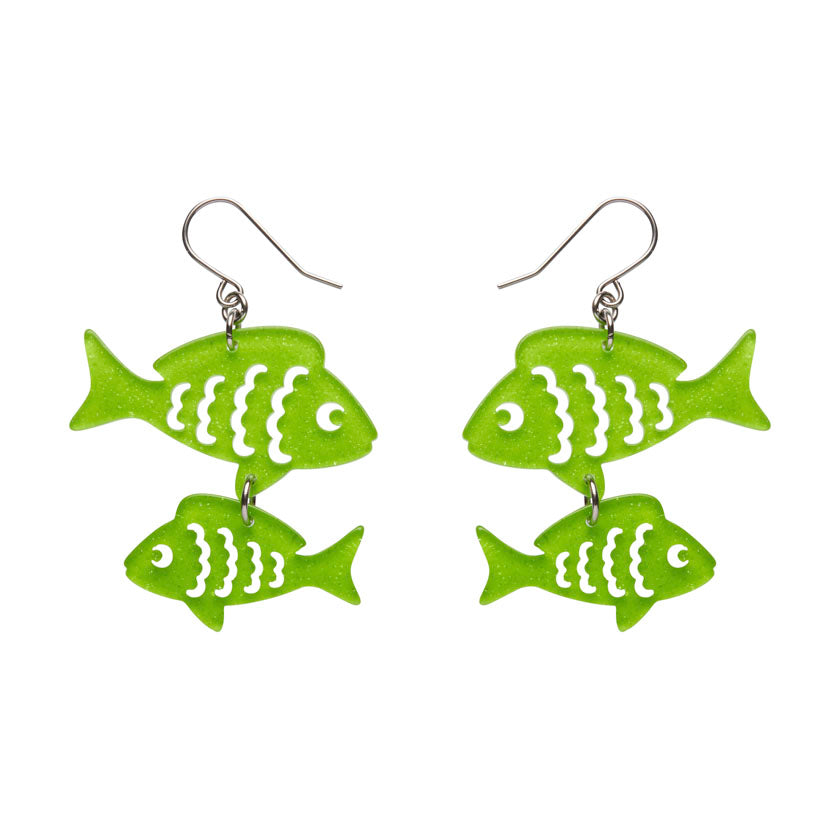 Fish Friends Drop Earrings - Green