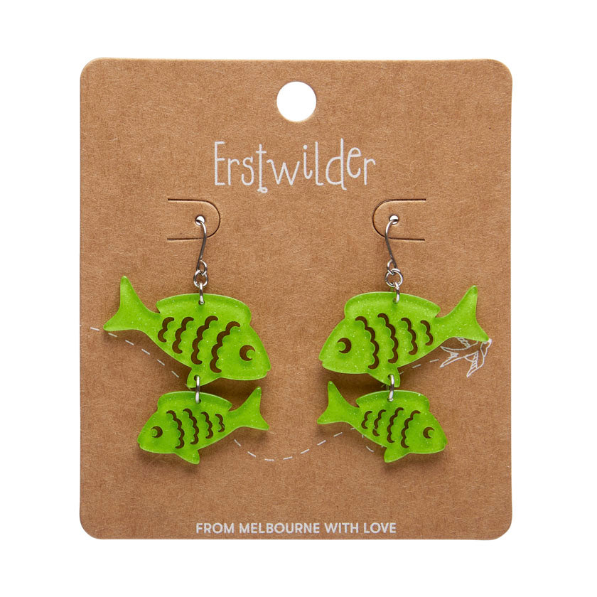 Fish Friends Drop Earrings - Green