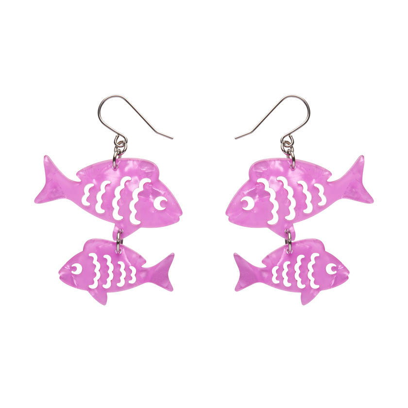 Fish Friends Drop Earrings - Pink