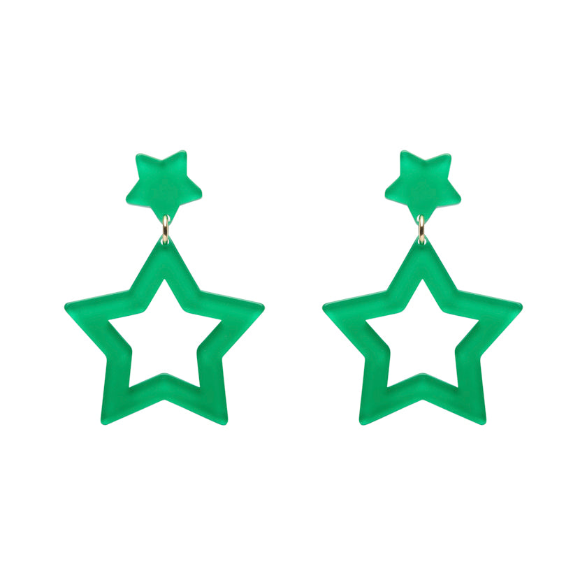 Double Star Drop Earrings - Green