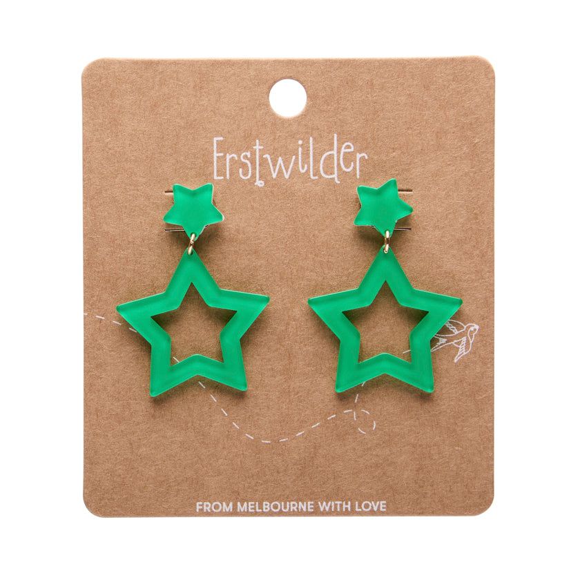 Double Star Drop Earrings - Green