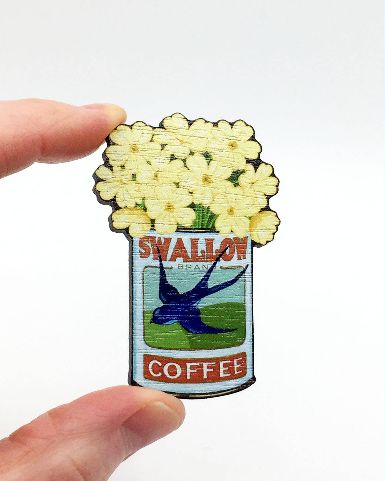 Vintage Flower Wooden Pin Badge-Primroses