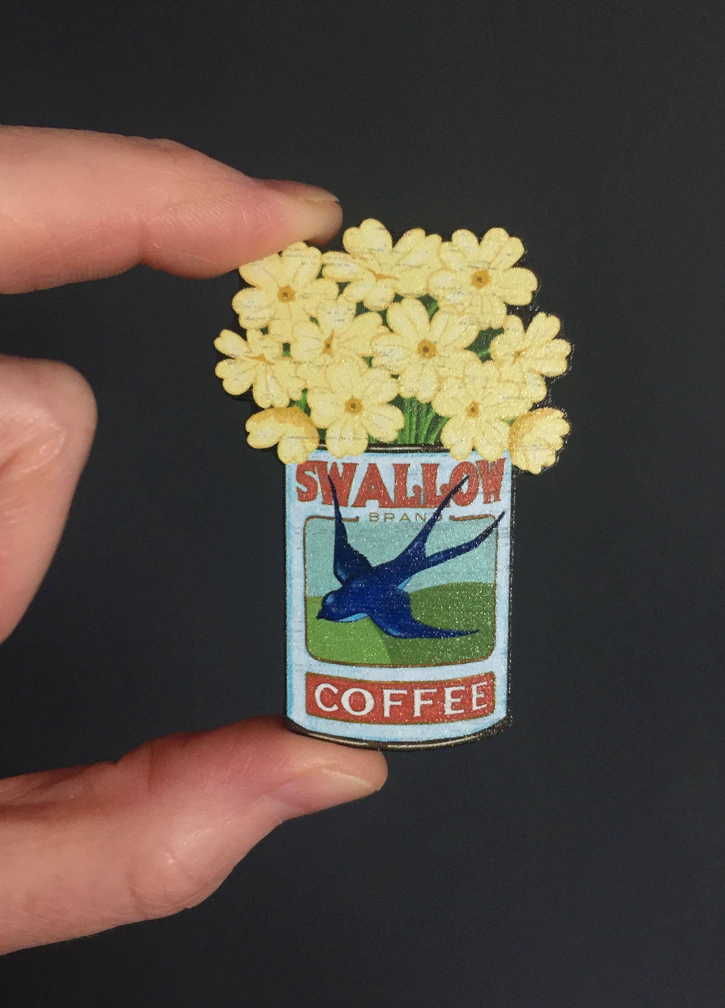 Vintage Flower Wooden Pin Badge-Primroses