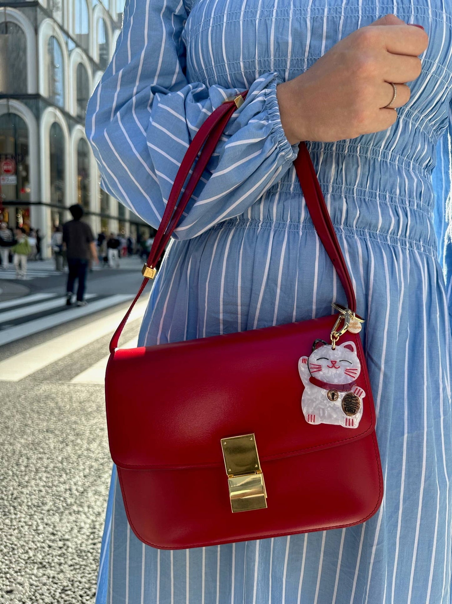 Hand-painted Maneki Neko Lucky Cat Bag Charm & Keychain | Eco-Friendly