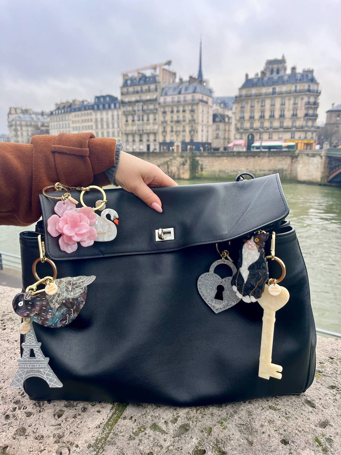 Handmade Origami Gardenia Flower Bag Charm + Keychain