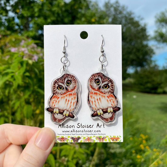 Acrylic Saw-Whet Owl Earrings