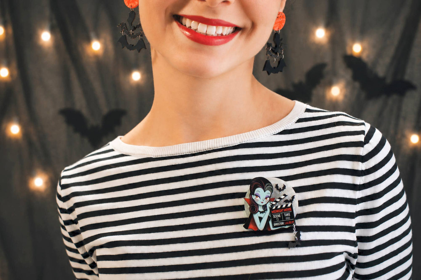 Vampira Brooch with Clapperboard  - RESERVE NOW (stock expected around 16/9)
