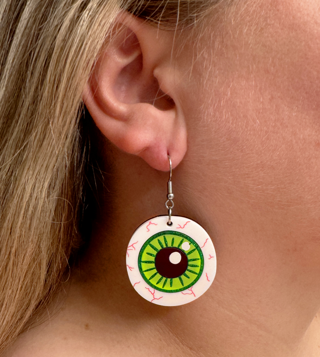 Green Eyeball Bloodshot Earrings Halloween Spooky Fun