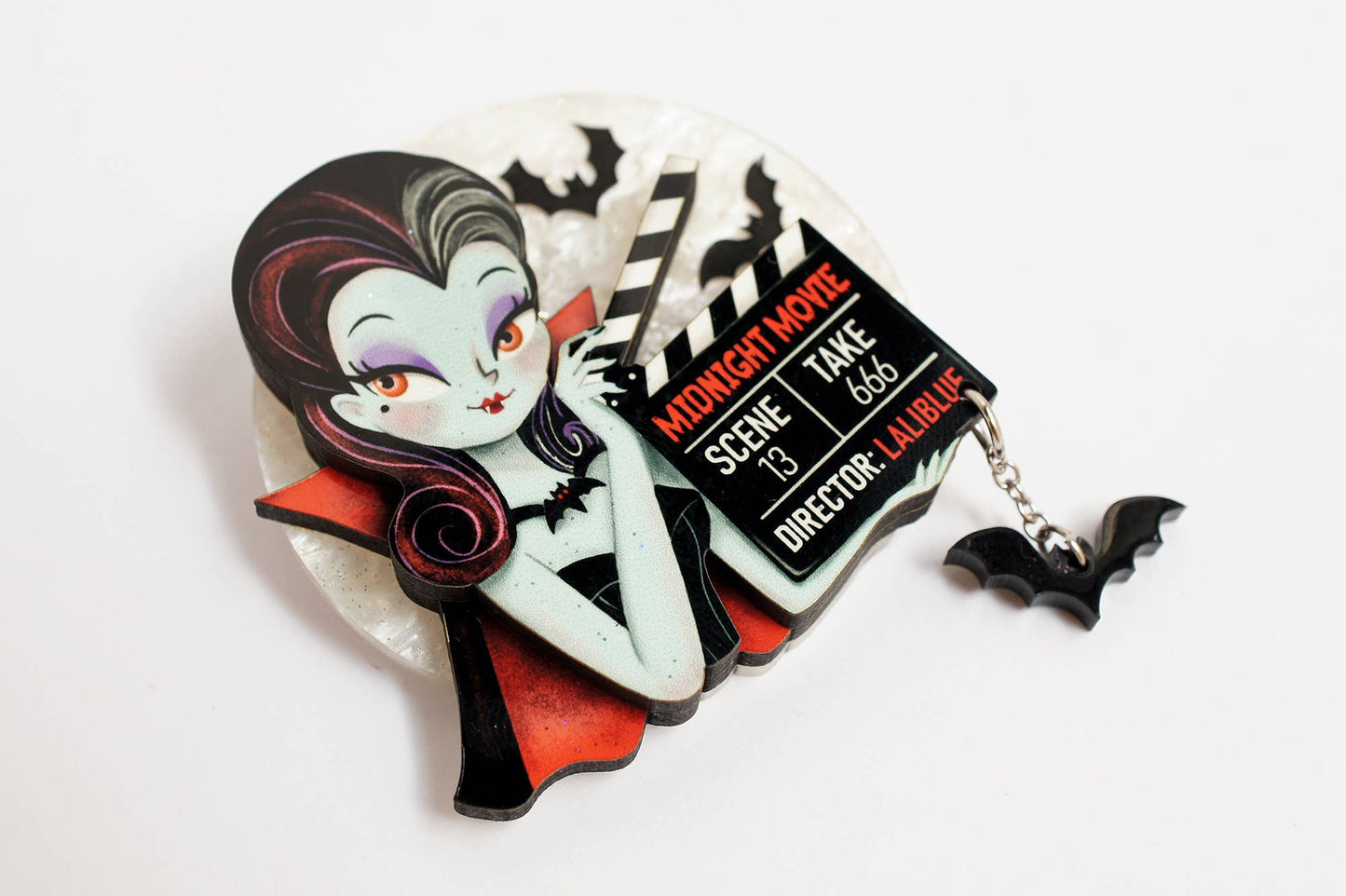 Vampira Brooch with Clapperboard  - RESERVE NOW (stock expected around 16/9)