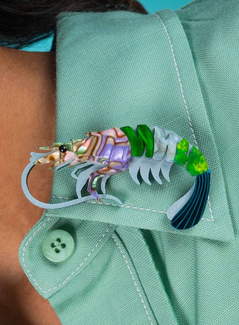 Pearly Prawn Brooch - Green