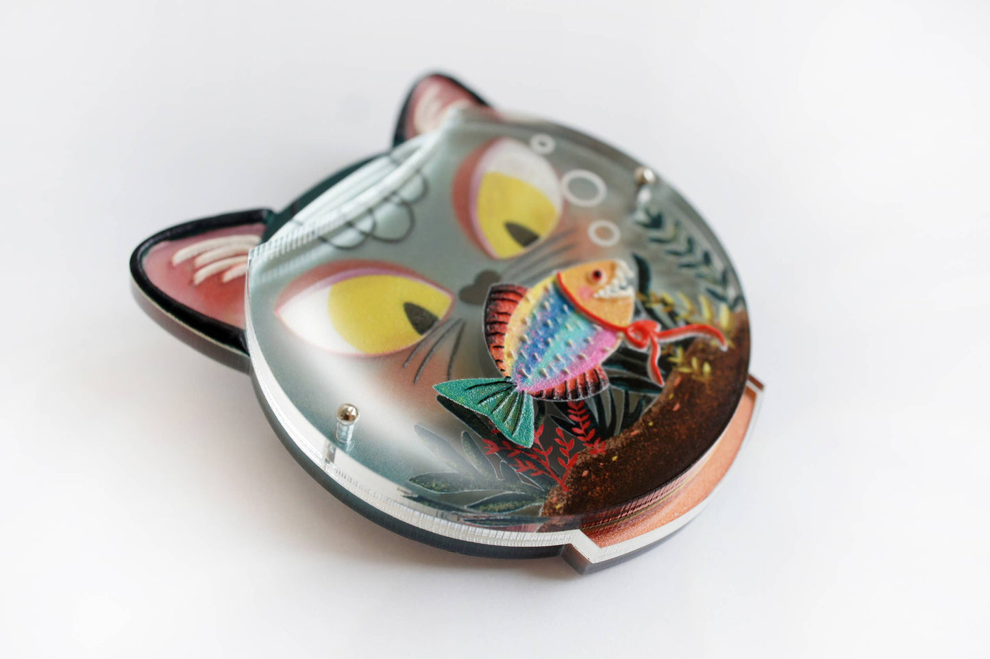 Fishbowl Brooch with Cat - extra stock expected 20th June
