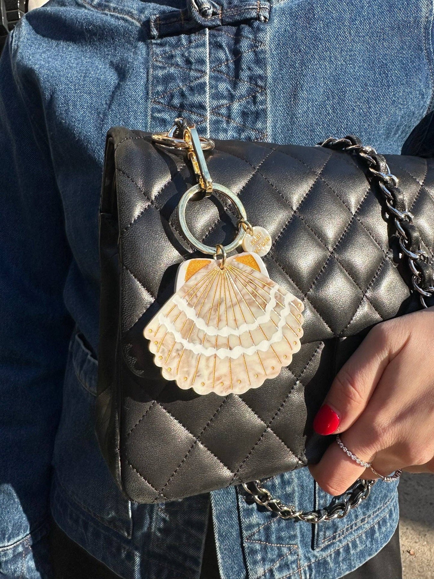 Hand-painted Seashell Bag Charm + Keychain  - sand or blue