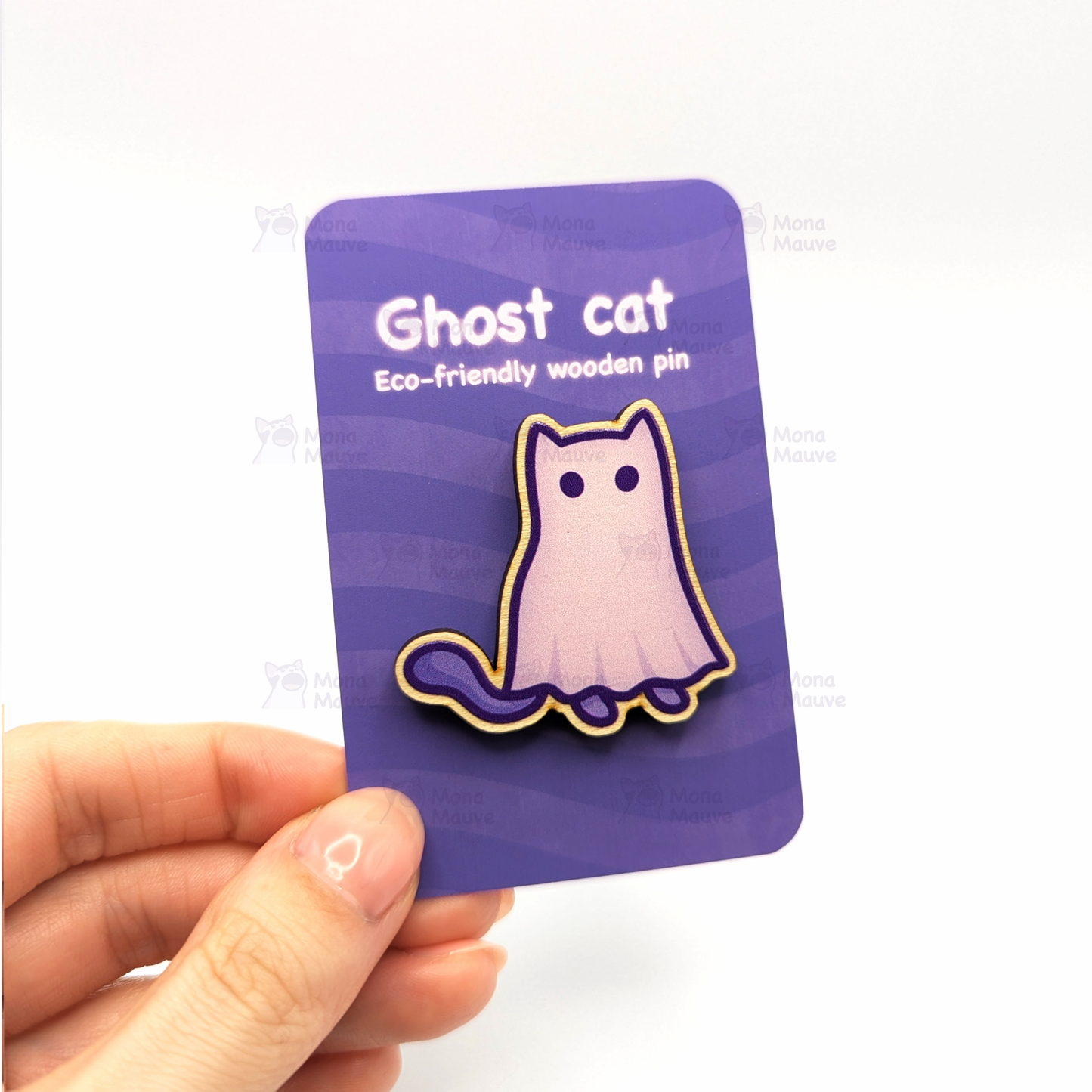 Ghost Cat Pin Badge | Cute Halloween Wooden Pin