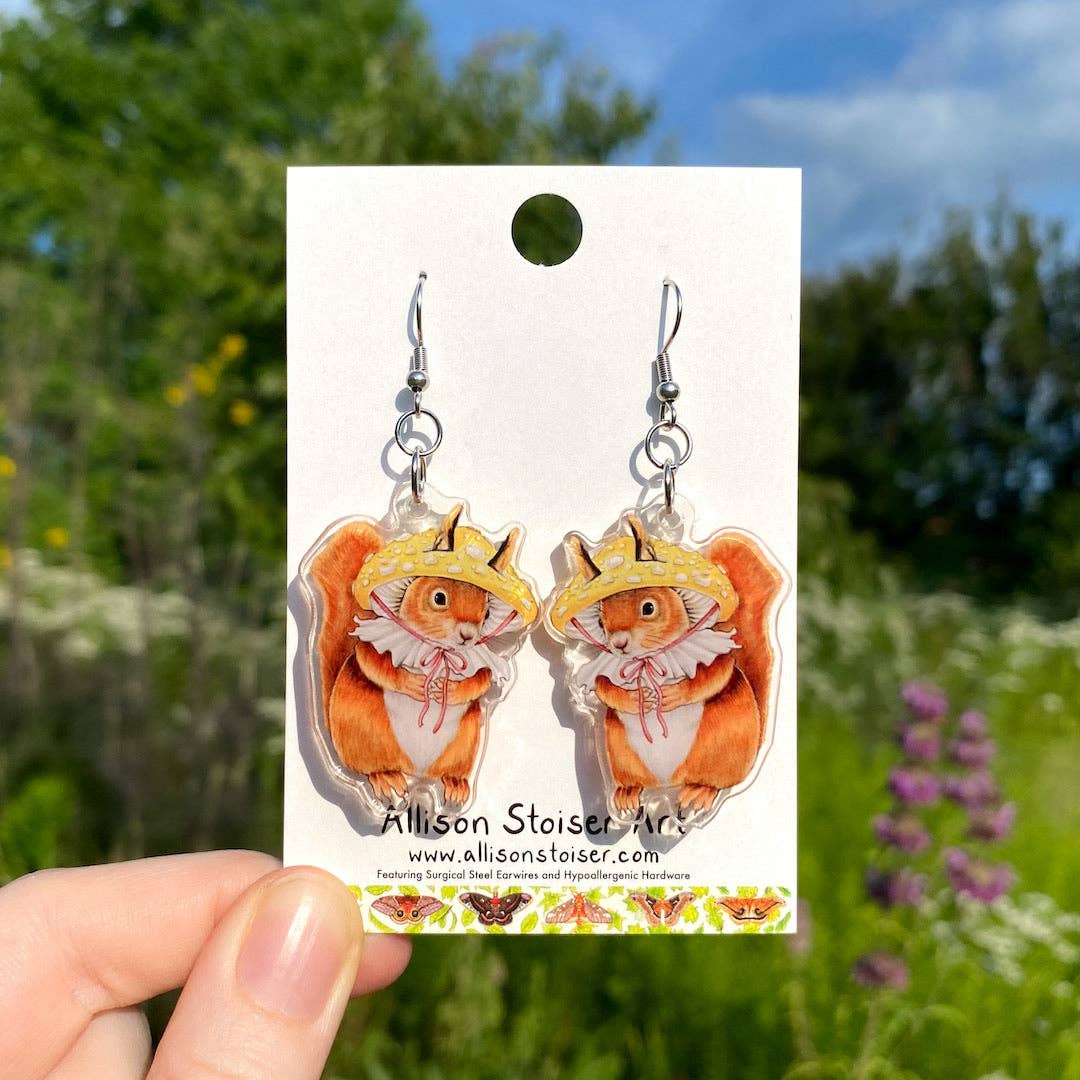 Acrylic Mushroom Hat Red Squirrel Squirrel Earrings