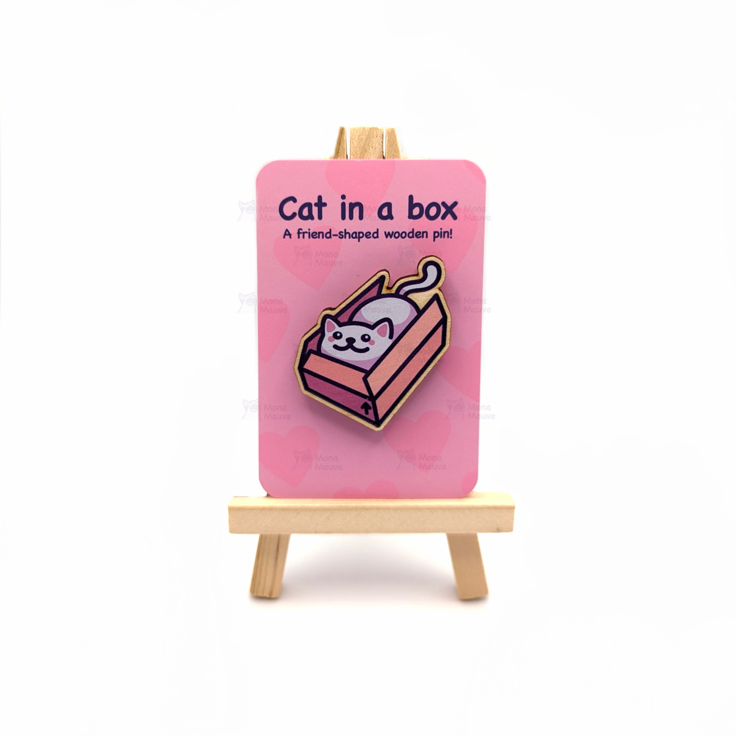 Cat in a Box Pin Badge | Cute Cat Wooden Pin