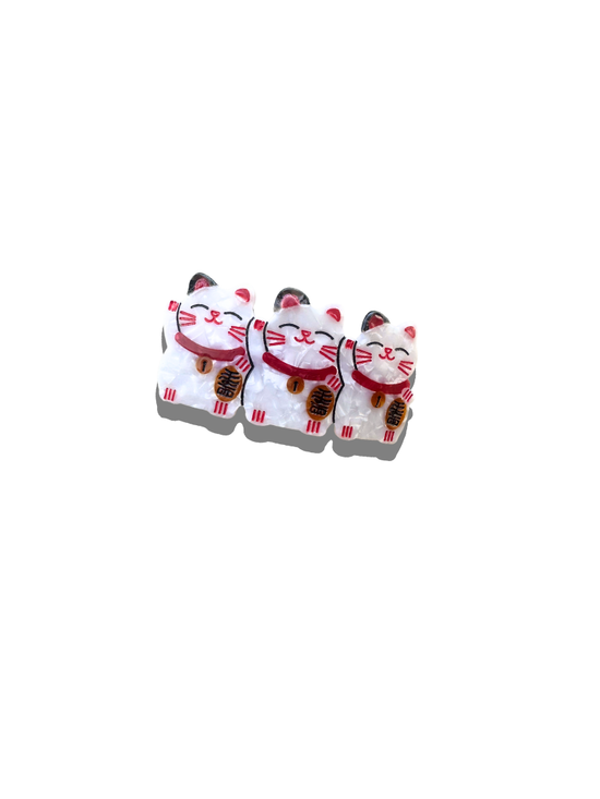 Hand-Painted Extra Lucky Cats French Barrette Hair Clip