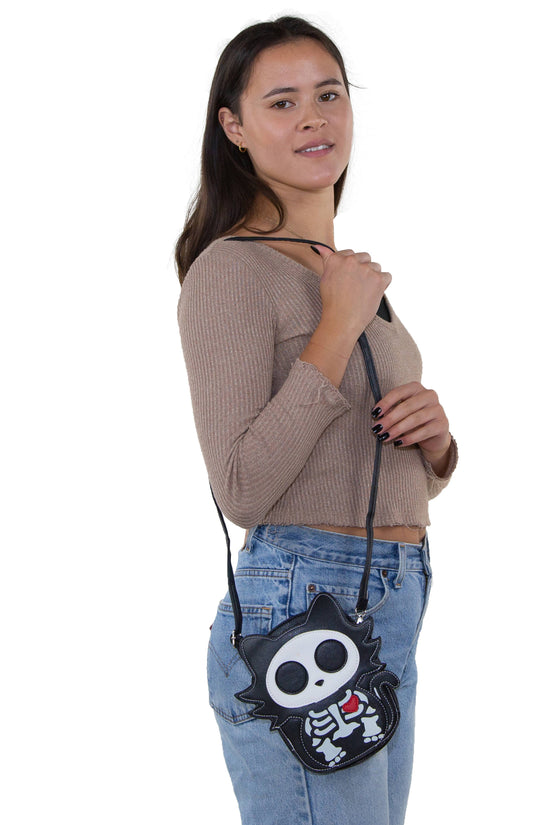 Glow in the Dark Sugar Skull Cat Crossbody Bag