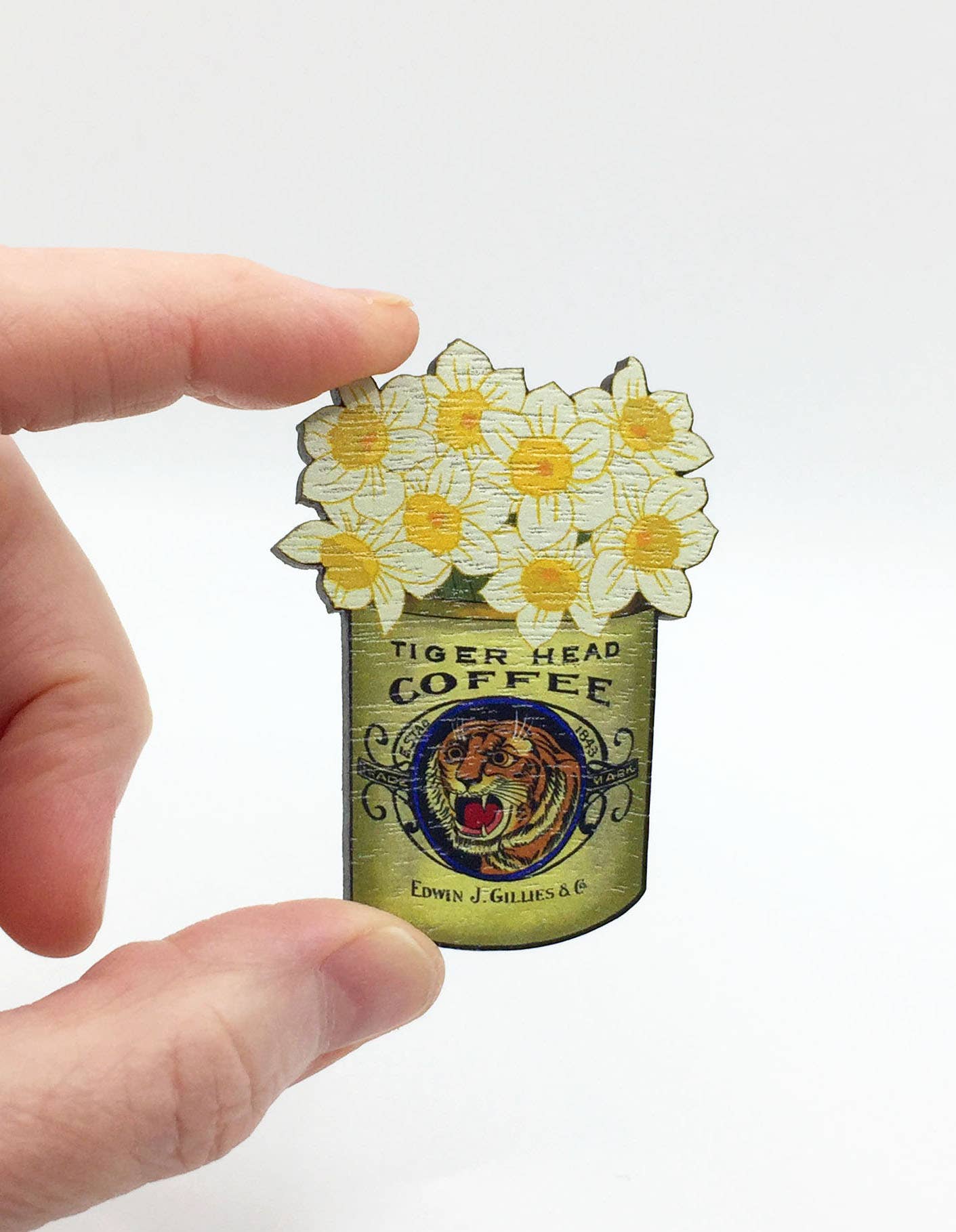 Vintage Flower Wooden Pin Badge-Daffodils BACK SOON