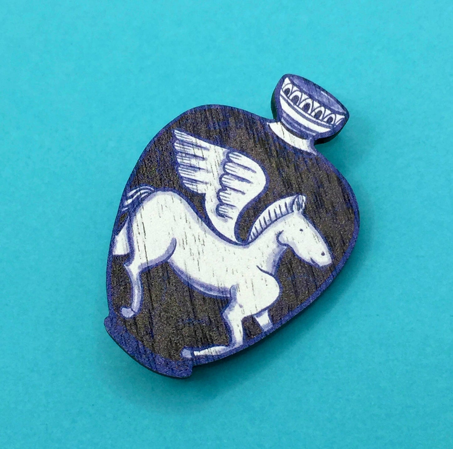 Pegasus Vase Pin Wooden Brooch