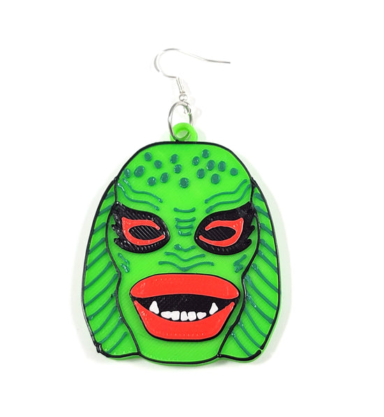 Creature Horror Monster Statement Dangle Earrings 3D Printed