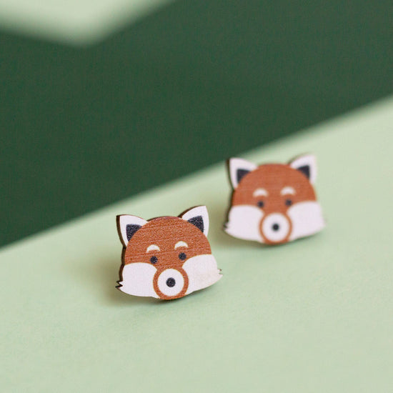 Red Panda - Eco friendly wooden stud earrings