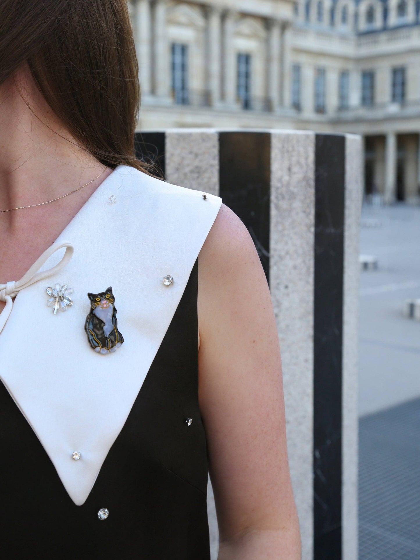Hand-painted Tuxedo Cat Mini Brooch