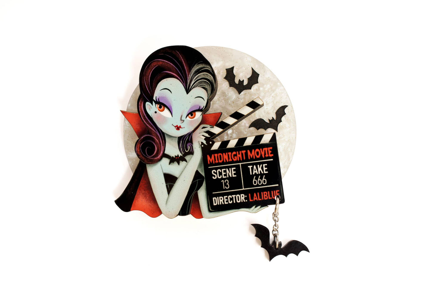 Vampira Brooch with Clapperboard  - RESERVE NOW (stock expected around 16/9)