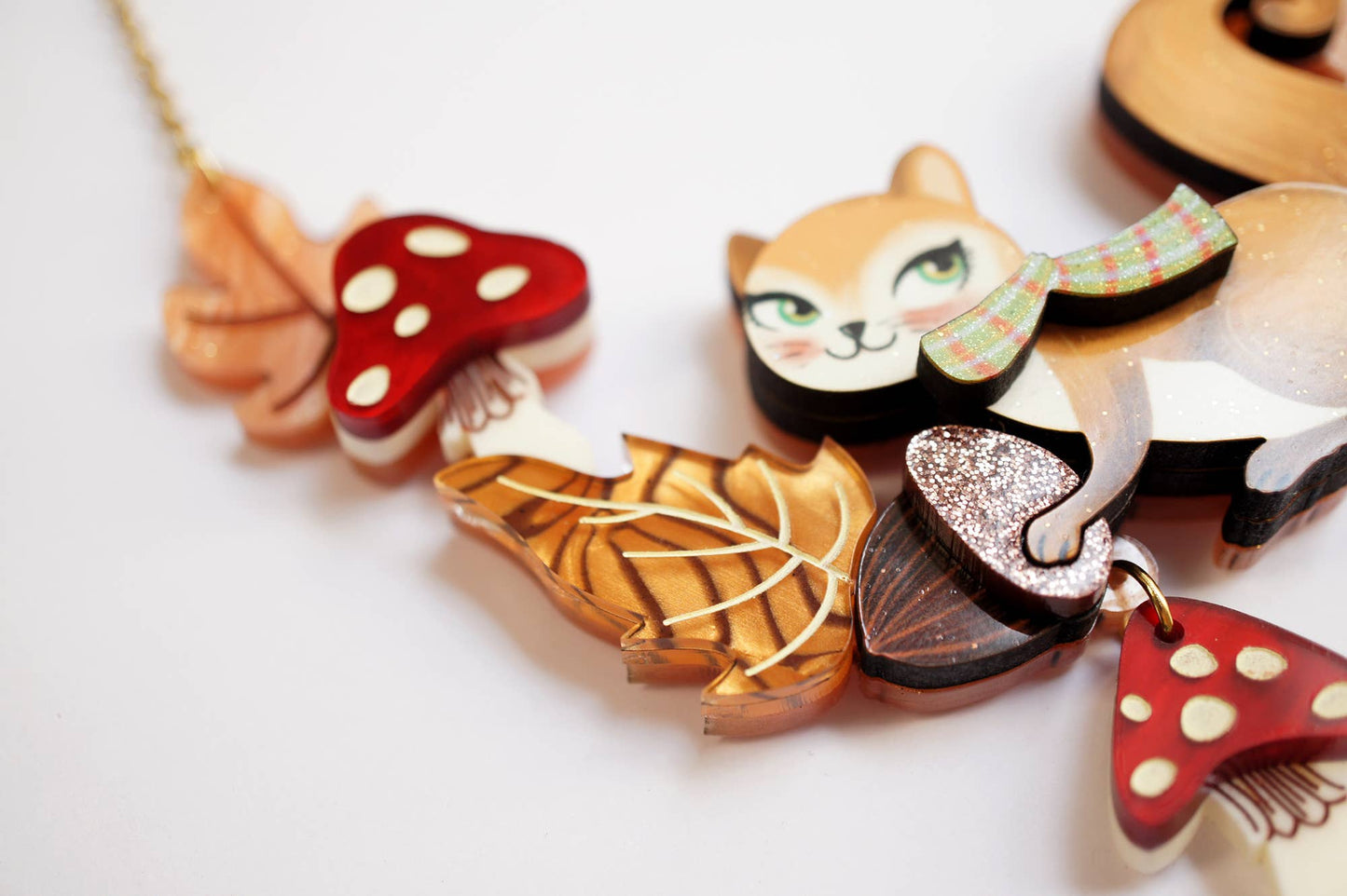 Squirrel Necklace with Mushrooms