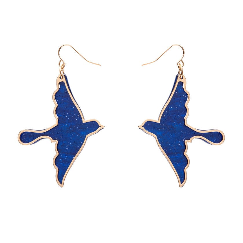 Swallow Glitter Resin Drop Earrings - green or blue