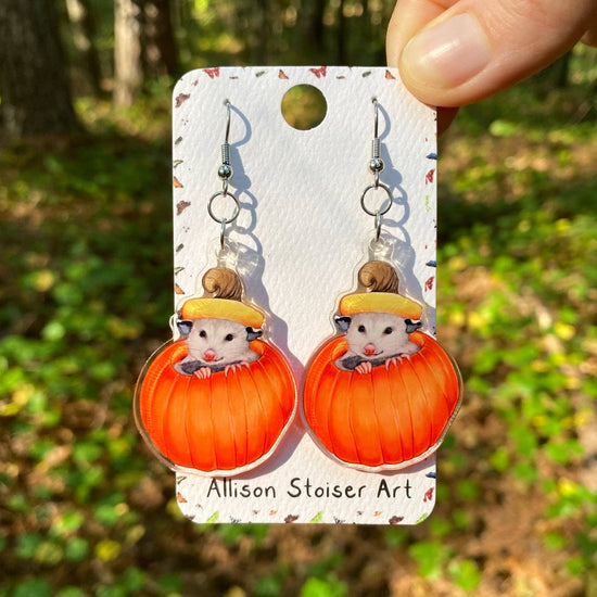 Acrylic Pumpkin Opossum Earrings