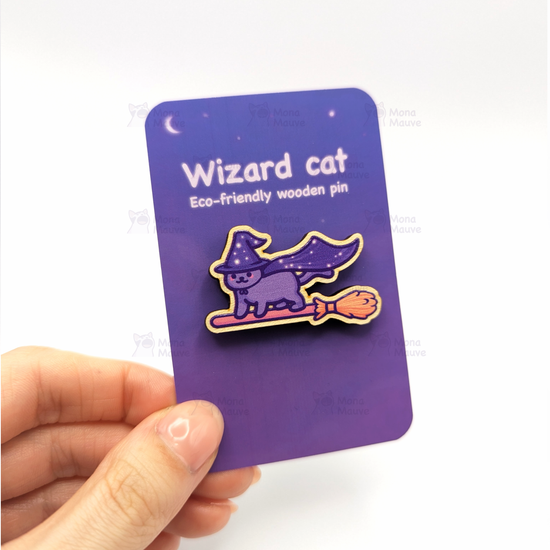 Wizard Cat Pin Badge | Cute Halloween Wooden Pin