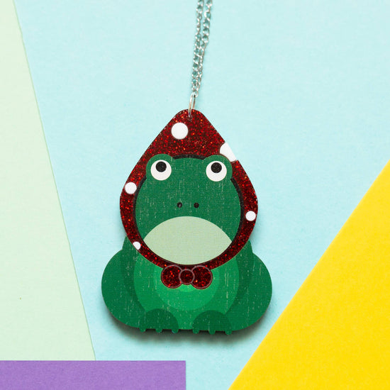 Grumpy Frog acrylic and wood statement necklace