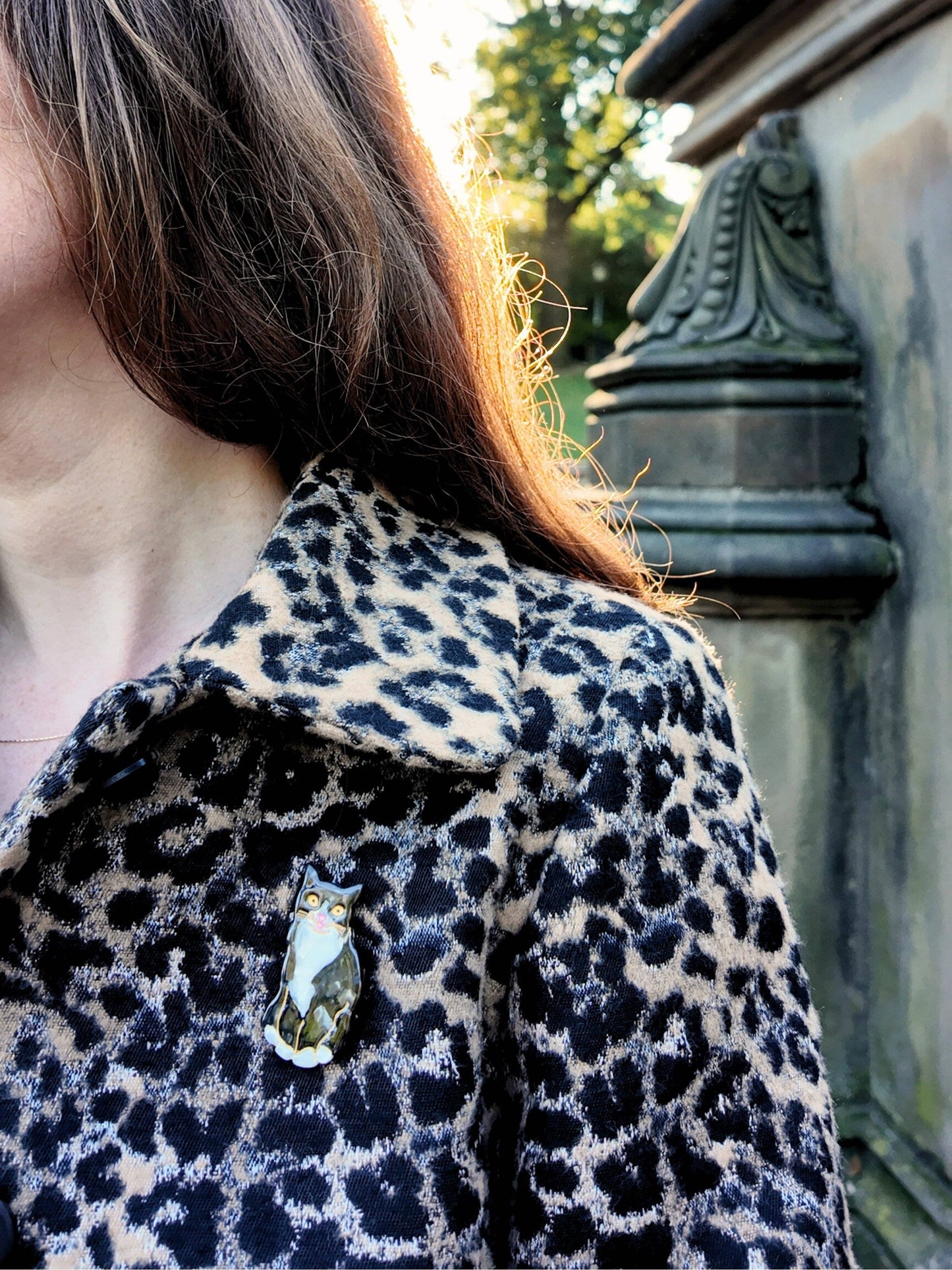 Hand-painted Tuxedo Cat Mini Brooch
