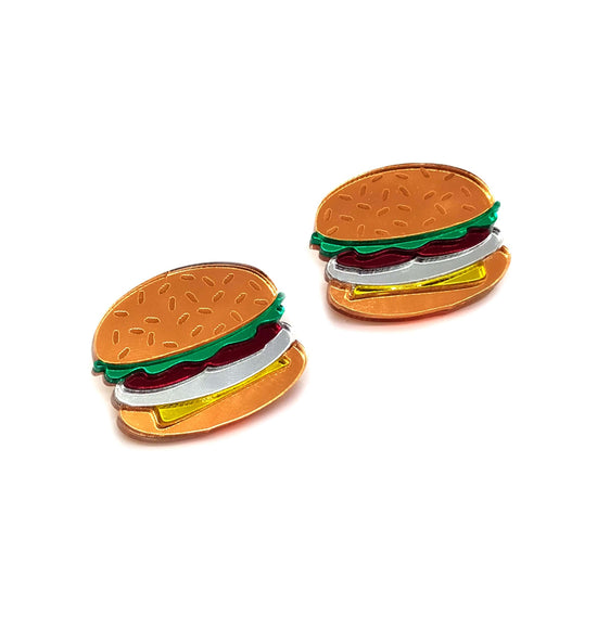 Burger Earrings - enquire for mini brooch version