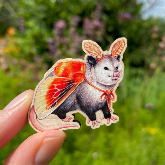 Flannel Moth Opossum Halloween Costume Wooden Pin  (Sustainably Sourced)