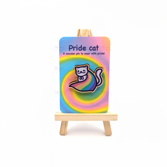 LGBTQ+ Pride Kitten Badge | Cute Cat Wooden Pin