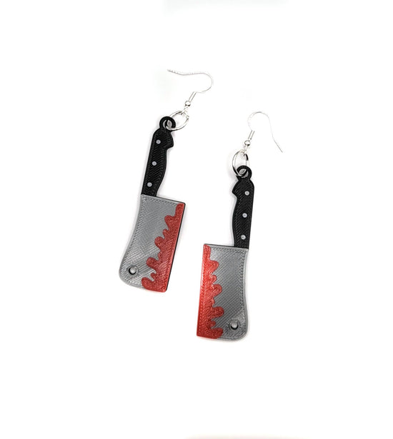 Bloody Cleaver Horror Earrings 3D Printed