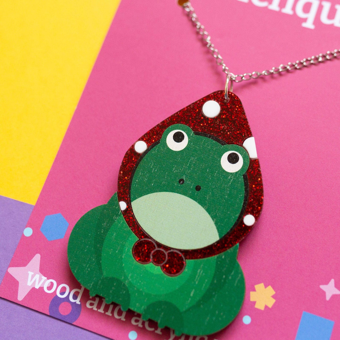 Grumpy Frog acrylic and wood statement necklace