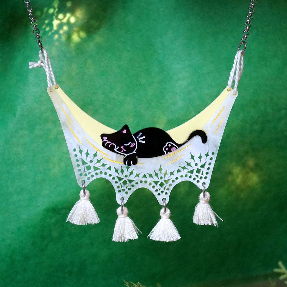 Chill Cat Hammock Necklace - ginger or black kitty (pre order)